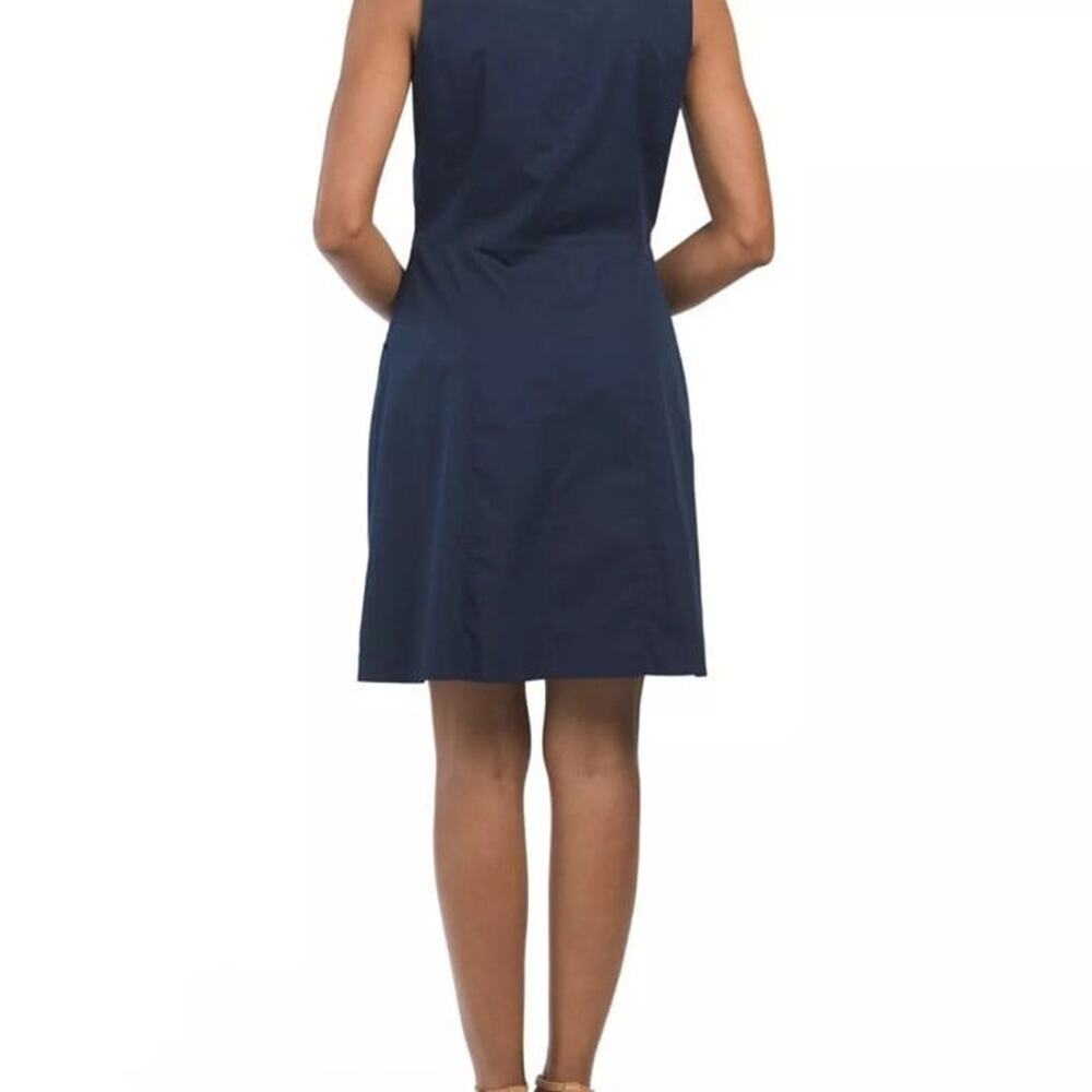 Theory Navy Cotton Poplin Full Zip Front Sleeveless Dress Size 8 - Picture 2 of 11